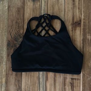 SOLD- Lululemon black high neck strappy sports bra. Size 10
